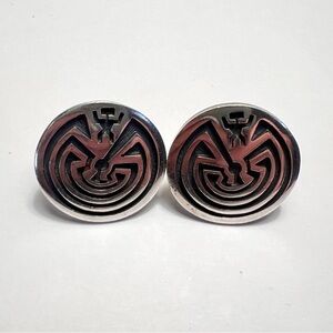 Sterling Silver Man in the Maze Earrings Signed Native American Southwest Hopi